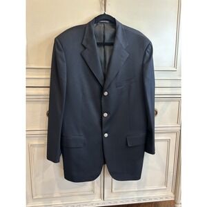 Corneliani Men's Black Suit Jacket Custom IT54, 46R Wool Silver Buttons Italy